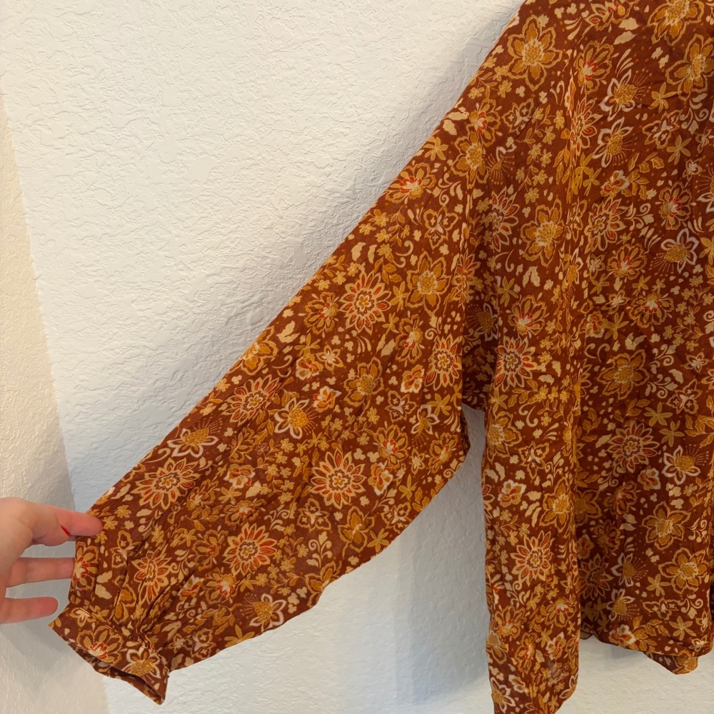 Sundry Rust Floral Button-Front Blouse - Picture 2 of 9